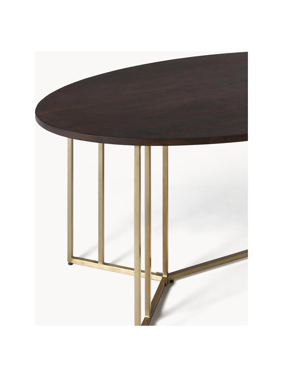 Mesa de comedor ovalada de madera de mango Luca, tamaños diferentes, Tablero: madera de mango maciza ce, Estructura: metal con pintura en polv, Madera de mango, dorado, An 240 x F 100 cm