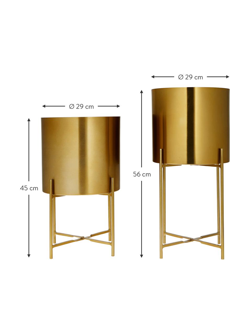 Set de maceteros de metal Mina, 2 uds., Metal con pintura en polvo, Dorado, Set de diferentes tamaños