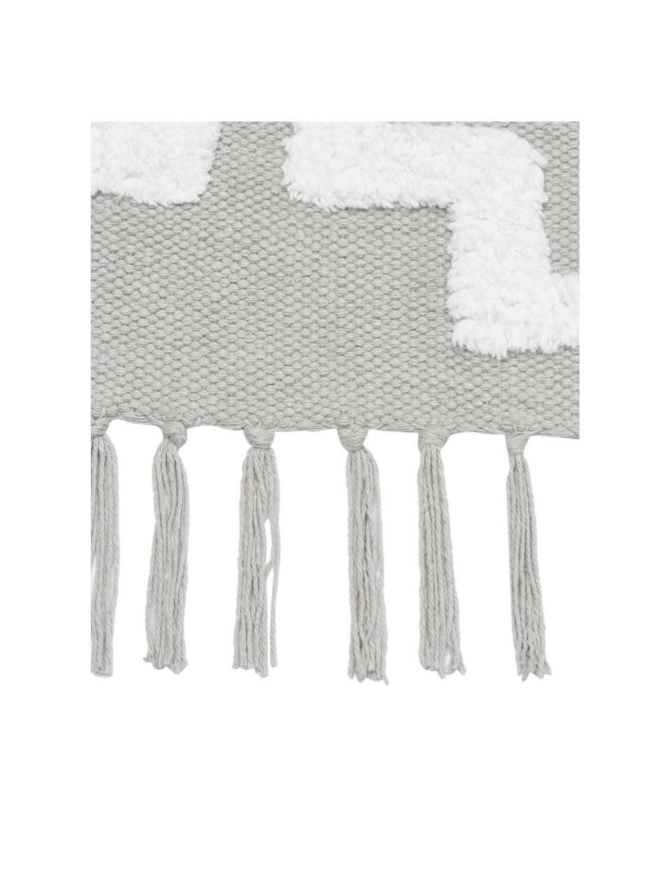 Handgewebter Baumwollläufer Idris mit erhabener Hoch-Tief-Struktur, 100% Baumwolle, Grau, B 80 x L 250 cm