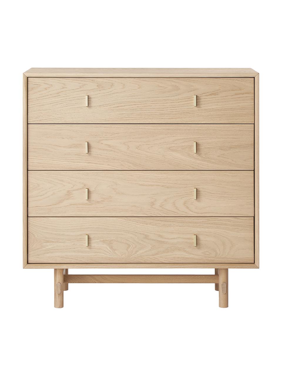 Cassettiera in legno di quercia Diana, Gambe: legno massello di quercia, Legno, Larg. 100 x Alt. 100 cm