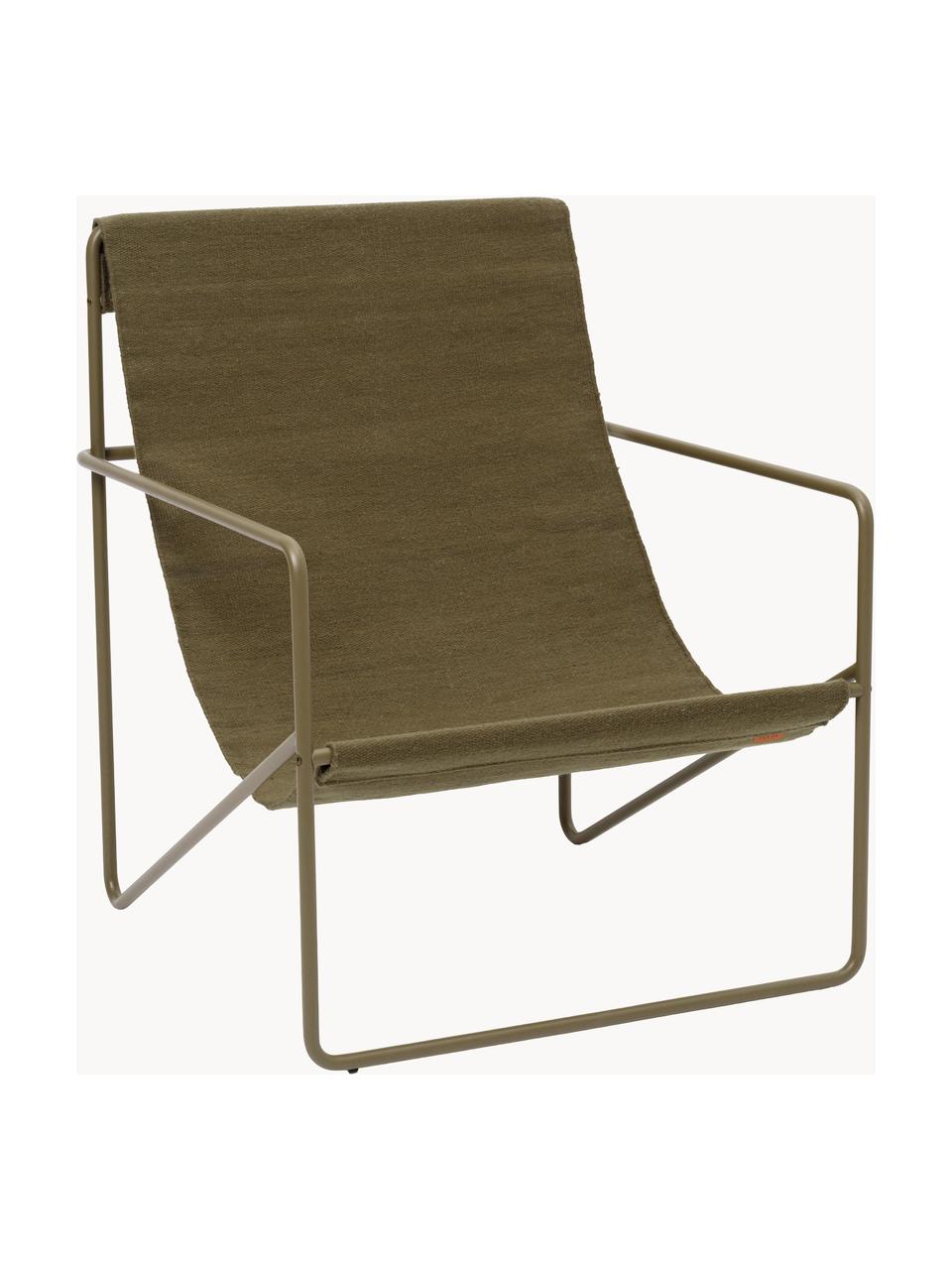 Fauteuil lounge Desert, Tissu vert olive, larg. 63 x prof. 66 cm