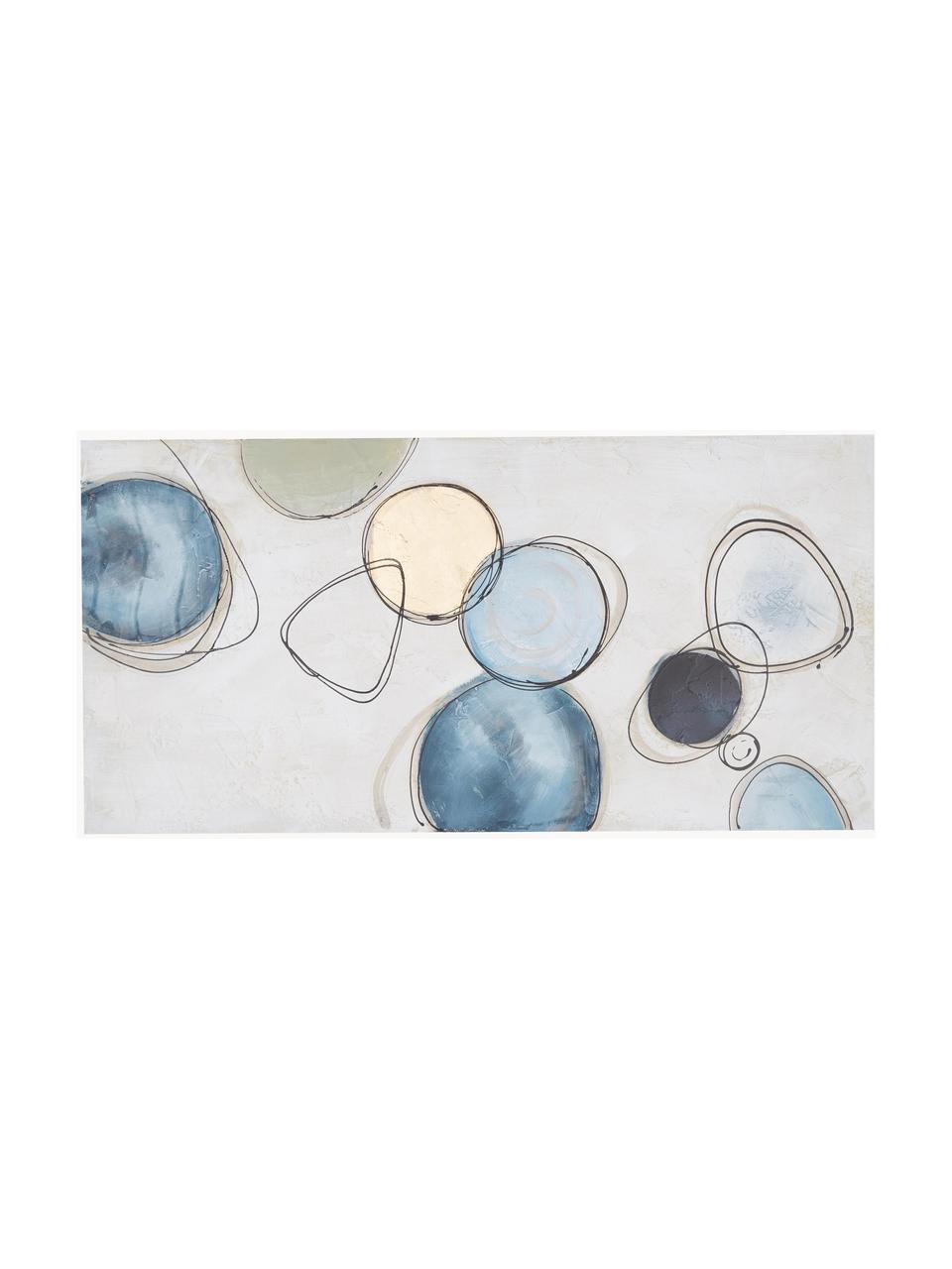 Handgeschilderde canvasdoek Convenience, Blauw, goudkleurig, B 140 x H 70 cm