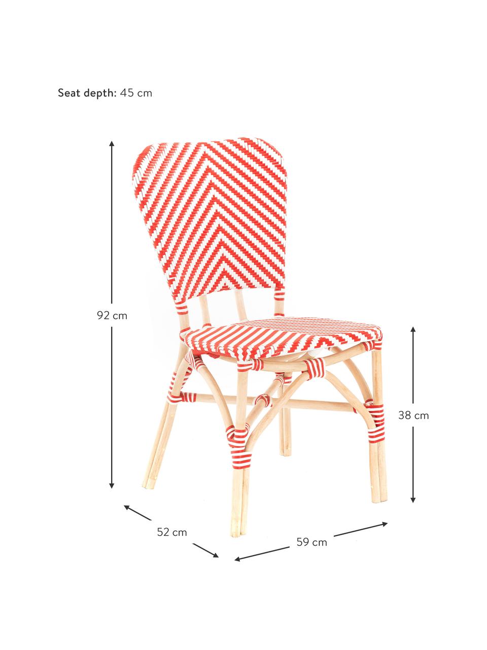 Sedia da giardino Bistrot, Rivestimento: tessuto intrecciato, Struttura: rattan, Rosso, bianco, Larg. 59 x Prof. 52 cm