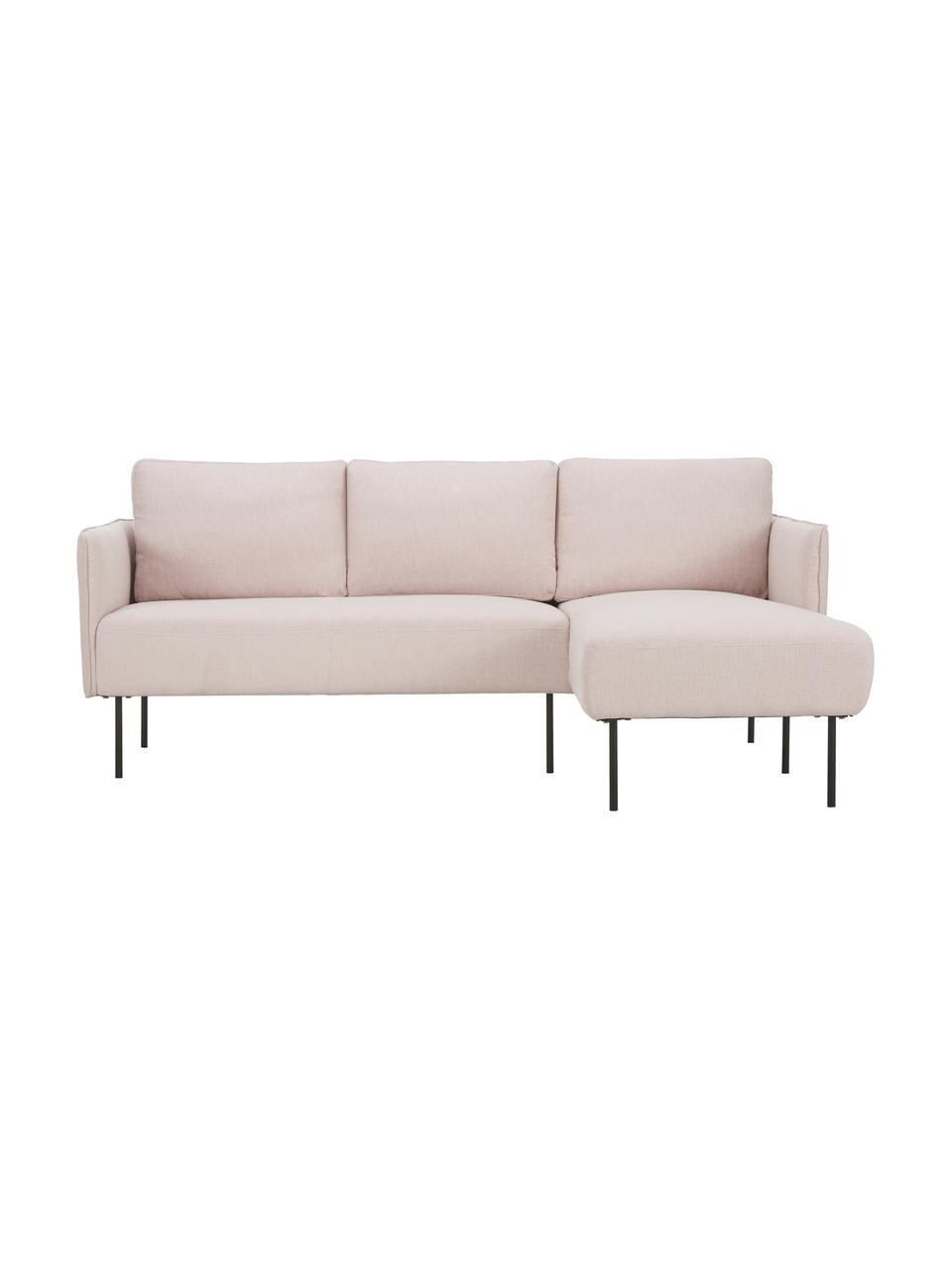 Ecksofa Ramira in Rosa mit Metall-Füssen, Bezug: Polyester 40.000 Scheuert, Gestell: Massives Kiefernholz, Spe, Webstoff Rosa, B 192 x T 139 cm