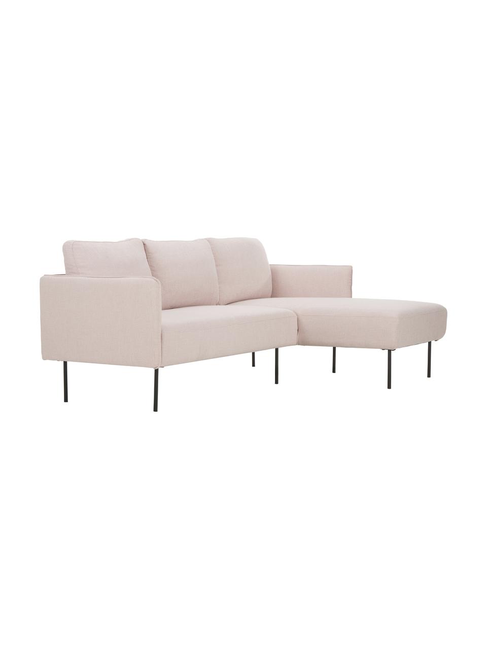 Ecksofa Ramira in Rosa mit Metall-Füssen, Bezug: Polyester 40.000 Scheuert, Gestell: Massives Kiefernholz, Spe, Webstoff Rosa, B 192 x T 139 cm