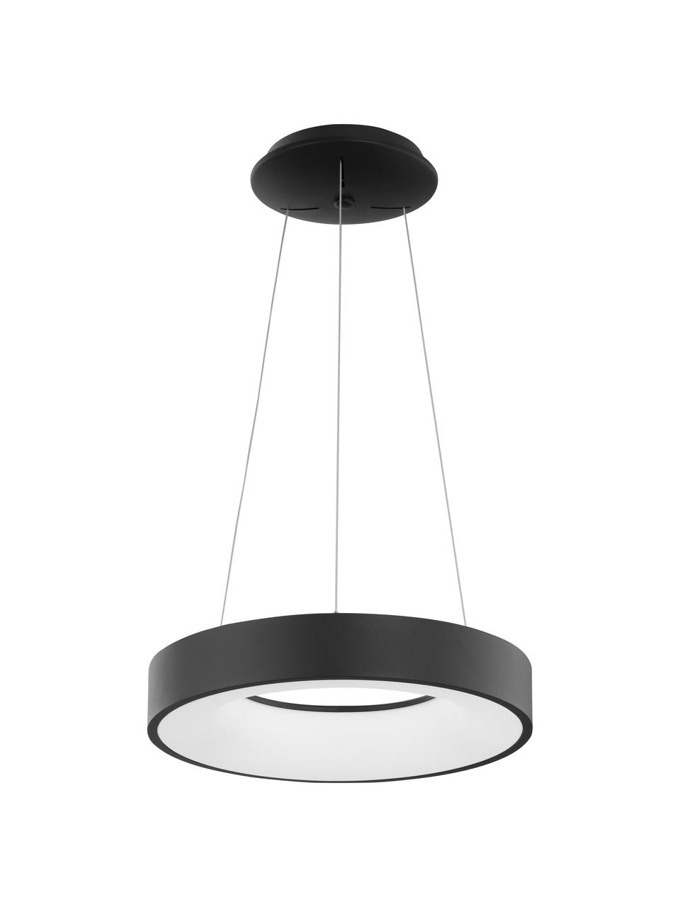 Dimbare LED hanglamp Rando in zwart, Lampenkap: gecoat aluminium, Diffuser: acryl, Baldakijn: gecoat aluminium, Zwart, Ø 60 x H 6 cm