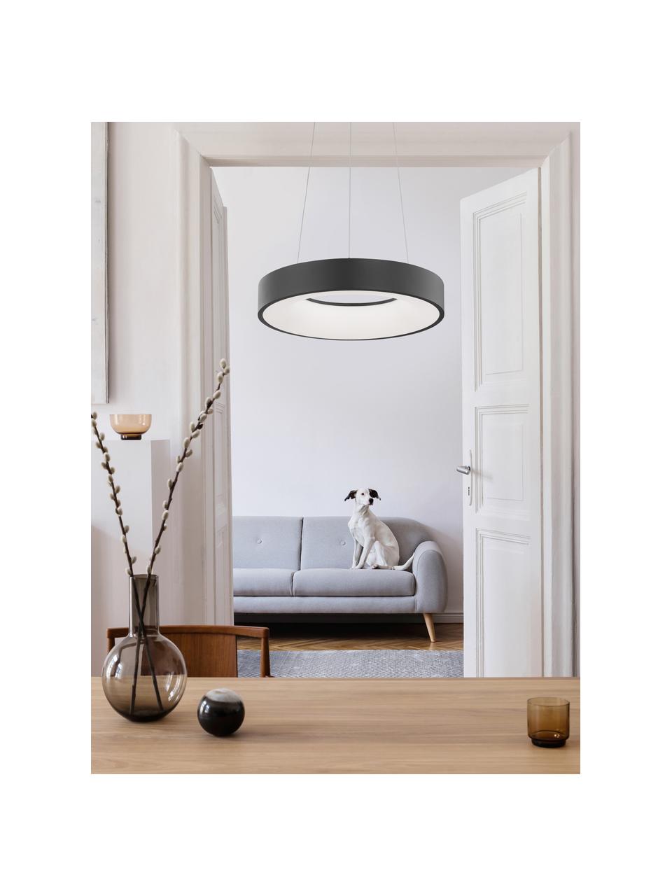 Dimbare LED hanglamp Rando in zwart, Lampenkap: gecoat aluminium, Diffuser: acryl, Baldakijn: gecoat aluminium, Zwart, Ø 38 x H 6 cm