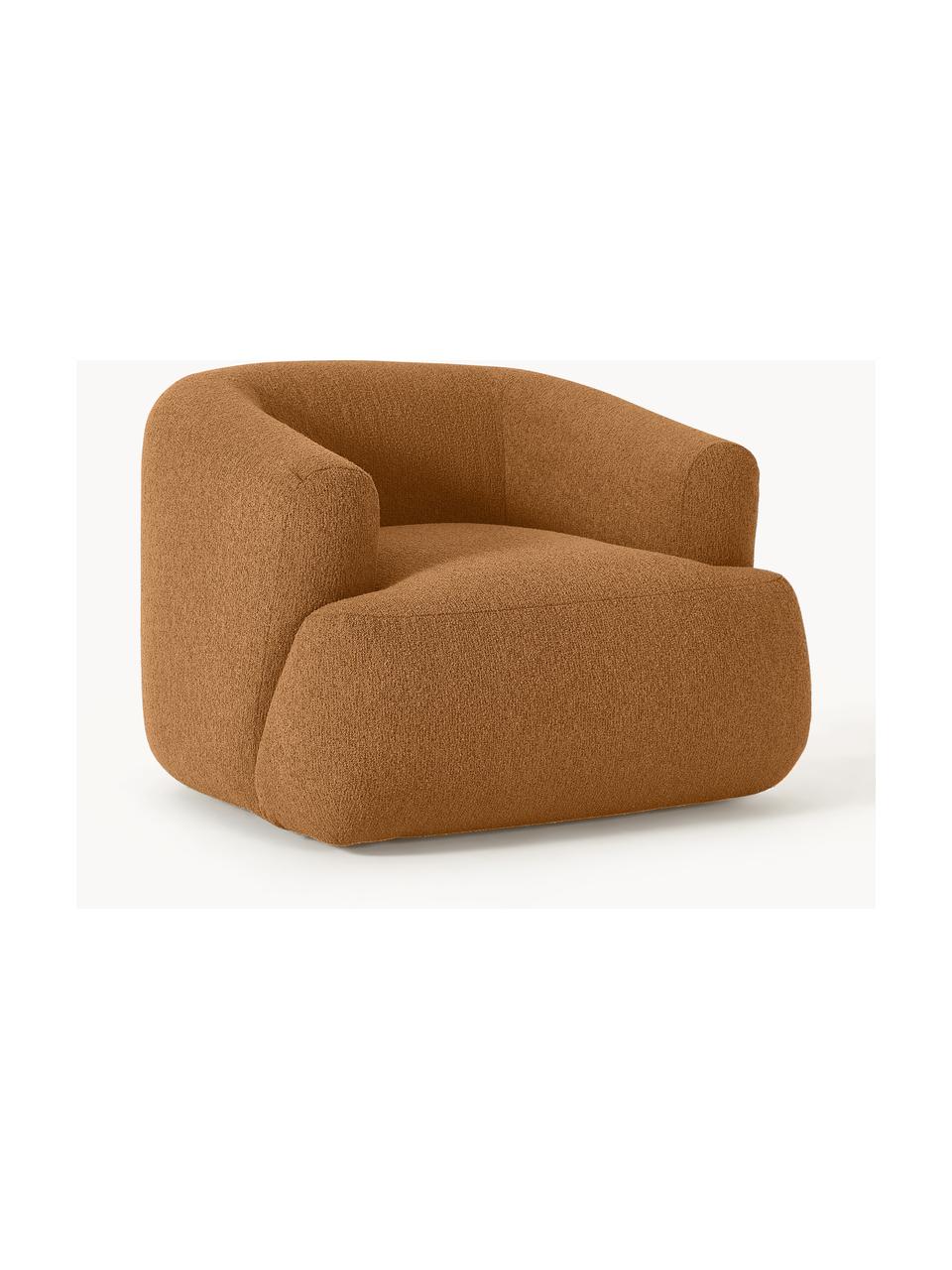 Poltrona in bouclé Sofia, Rivestimento: bouclé (100 % poliestere), Struttura: legno di abete rosso, cer, Piedini: plastica, Bouclé marrone chiaro, Larg. 97 x Prof. 84 cm