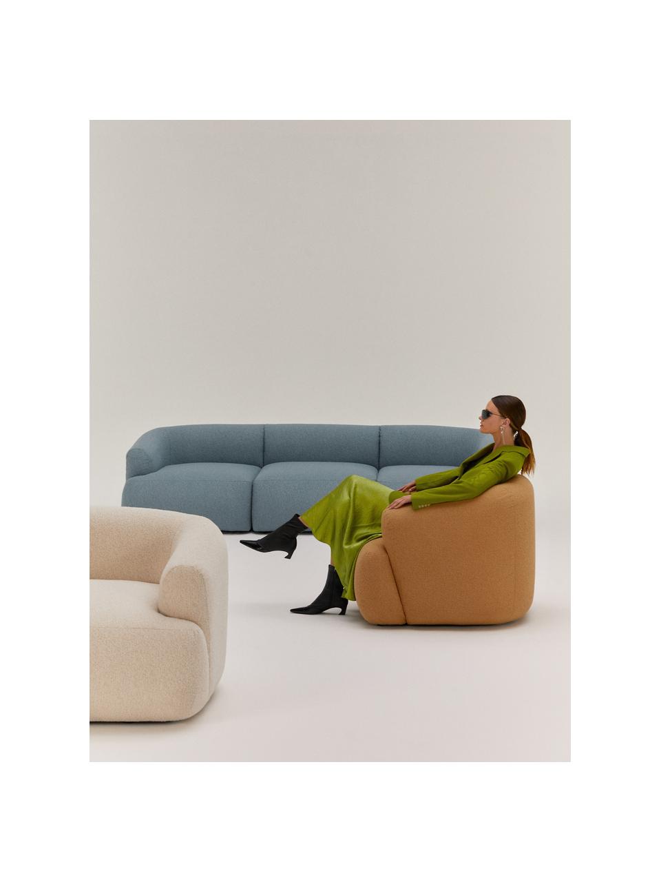 Bouclé fauteuil Sofia, Bekleding: bouclé (100% polyester) M, Frame: sparrenhout, FSC-gecertif, Poten: kunststof, Bouclé lichtbruin, B 97 x D 84 cm