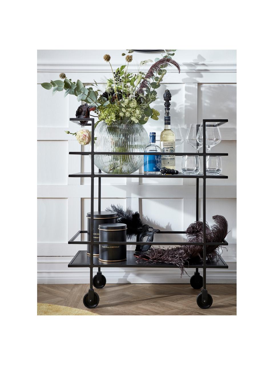 Metalen barcart Lunavale in zwart, Gecoat metaal, Zwart, B 74 x H 85 cm