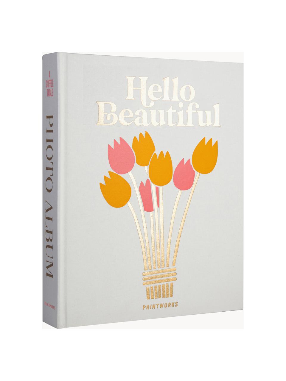 Fotoalbum Hello Beautiful, Lichtgrijs, oranje, goudkleurig, roze, Ø 33 x H 27 cm