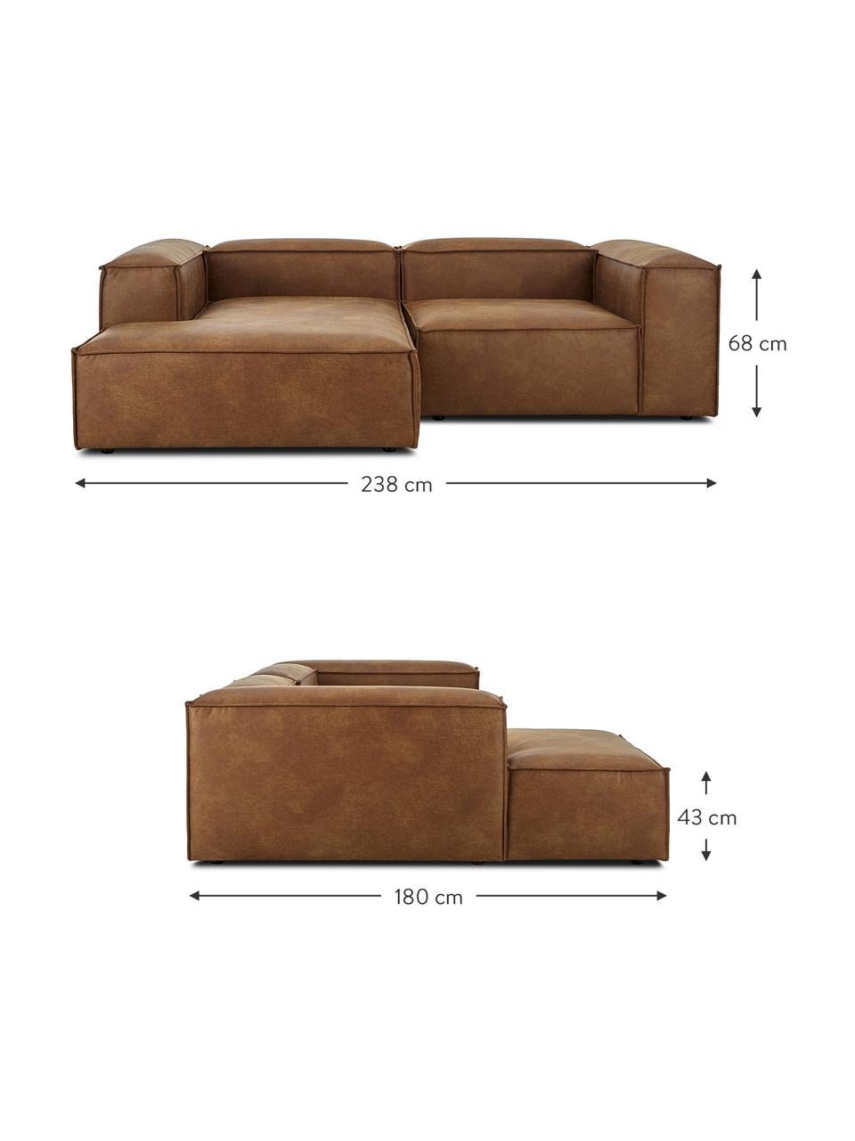 Divano angolare componibile in pelle riciclata Lennon, Rivestimento: pelle riciclata (70 % pel, Rivestimento: imbottitura in schiuma co, Pelle marrone, Larg. 238 x Prof. 180 cm, chaise-longue a destra