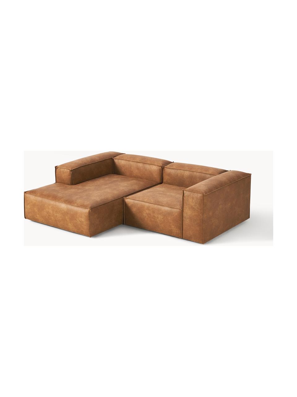 Modulaire hoekbank Lennon van gerecycled leer, Bekleding: gerecycled leer (70% leer, Frame: massief hout, multiplex, Poten: kunststof Dit product is , Leer bruin, B 238 x D 180 cm, hoekdeel rechts