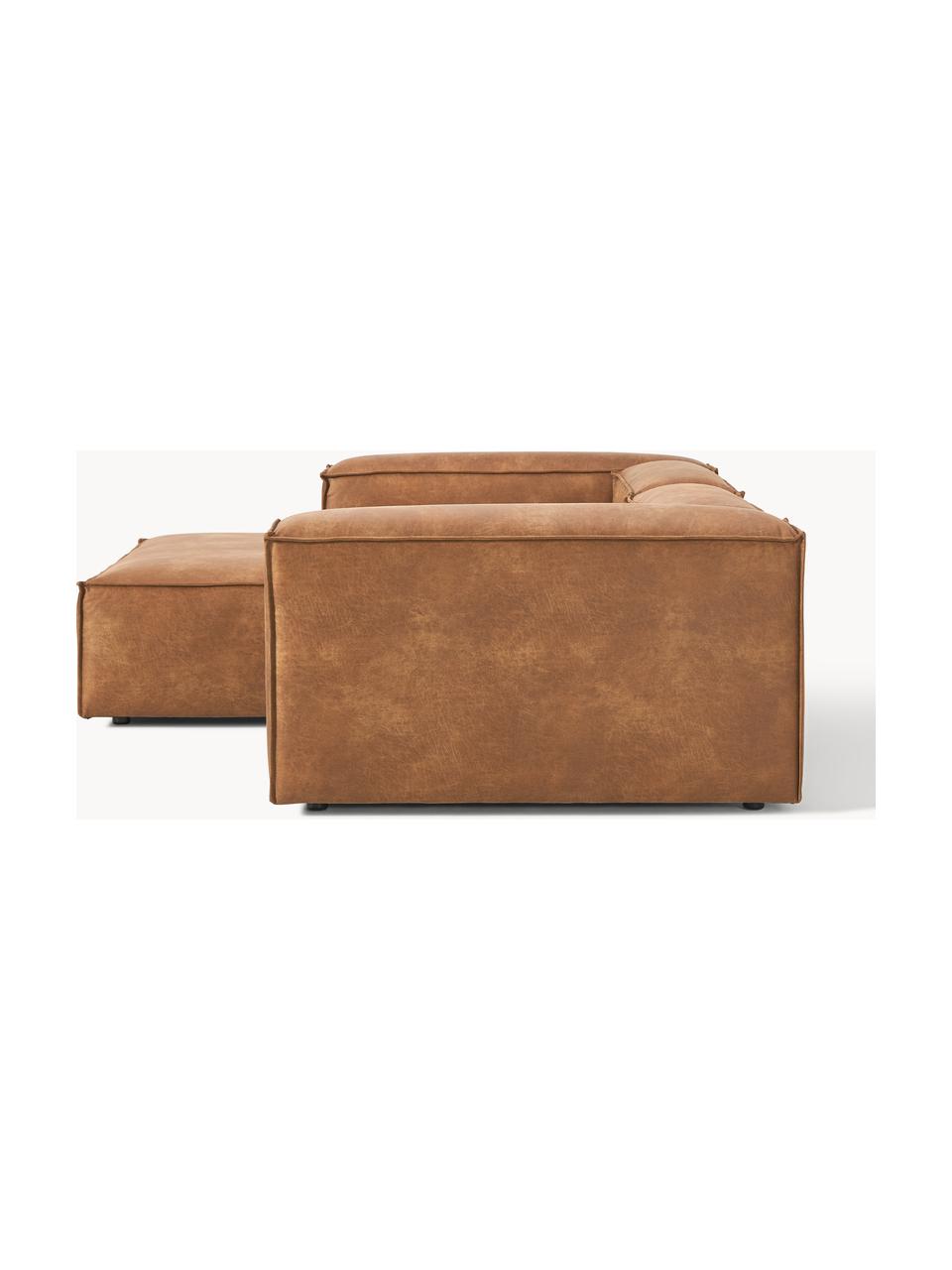 Modulaire hoekbank Lennon van gerecycled leer, Bekleding: gerecycled leer (70% leer, Frame: massief hout, multiplex, Poten: kunststof Dit product is , Leer bruin, B 238 x D 180 cm, hoekdeel rechts