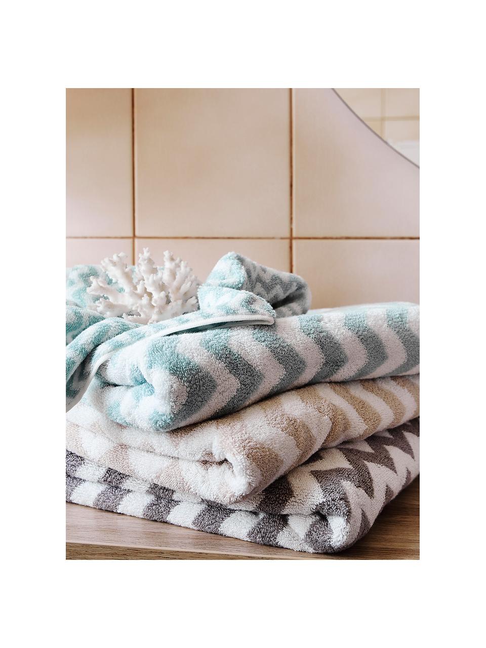 Set de toallas en zigzag Liv, 3 uds., Gris, blanco cremoso, Set de diferentes tamaños