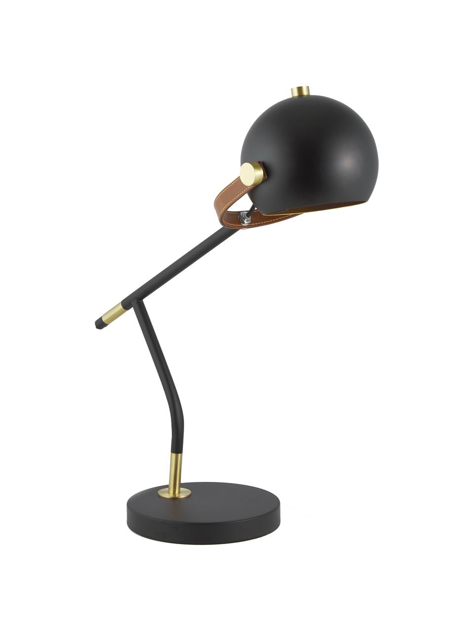 Große Schreibtischlampe Bow mit Leder-Dekor, Lampenschirm: Metall, lackiert, Lampenfuß: Metall, lackiert, Dekor: Kunstleder, Schwarz, 42 x 54 cm