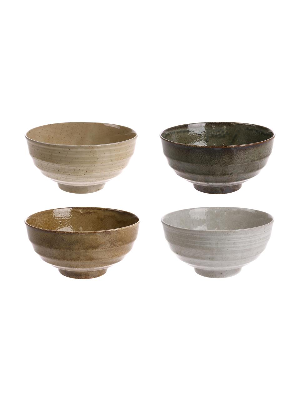 Set 4 ciotole in stile giapponese fatte a mano Japan, Ceramica, Tonalità marrone, Ø 17 x Alt. 8 cm