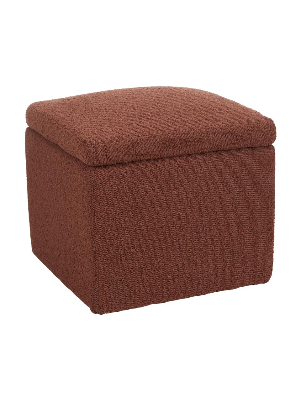 Pouf avec rangement tissu bouclé rouge rouille Winou, Tissu bouclé rouge rouille, larg. 50 x haut. 48 cm