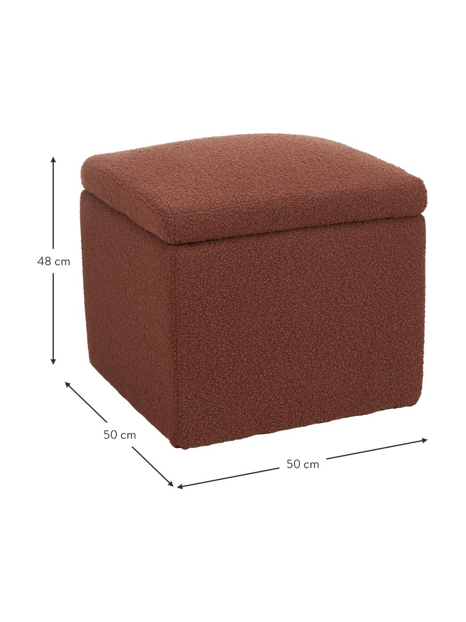 Bouclé-Hocker Winou mit Stauraum in Rostrot, Bezug: 100% Polyester Der hochwe, Korpus: Sperrholz, Metall, Bouclé Rostrot, B 50 x H 48 cm