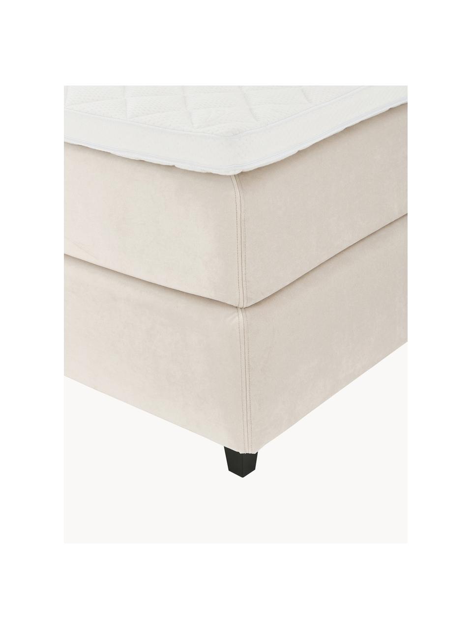 Premium Samt-Boxspringbett Phoebe, Matratze: 5-Zonen-Taschenfederkern, Füße: Massives Birkenholz, lack, Samt Beige, B 180 x L 200 cm, Härtegrad H2