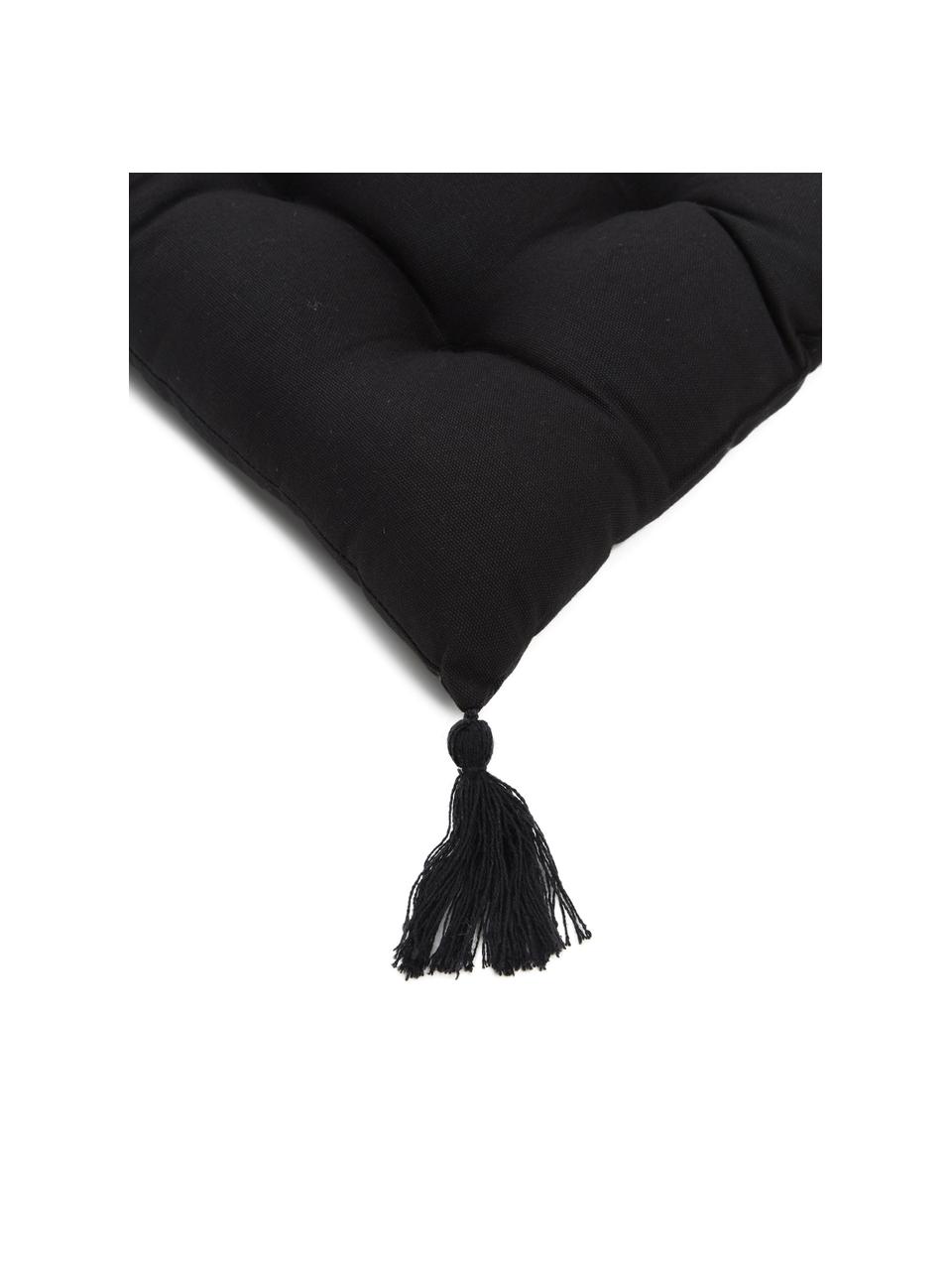 Cuscino sedia in cotone nero con nappe Ava, Rivestimento: 100% cotone, Nero, Larg. 40 x Lung. 40 cm