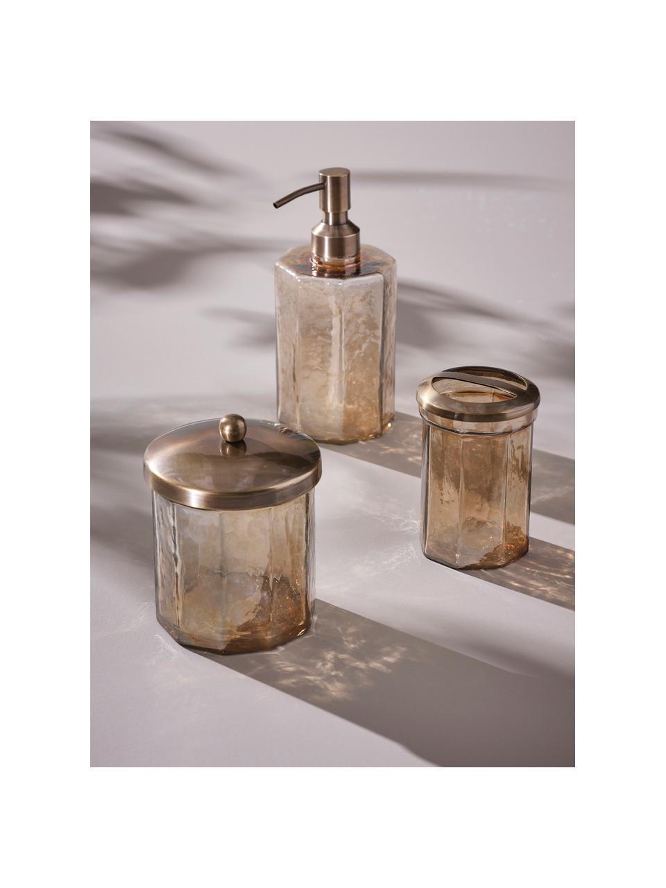 Opbergpot Charlisa in bruin/transparant, Pot: decoratief glas, Deksel: gecoat metaal, Bruin, transaparant, Ø 10 x H 13 cm