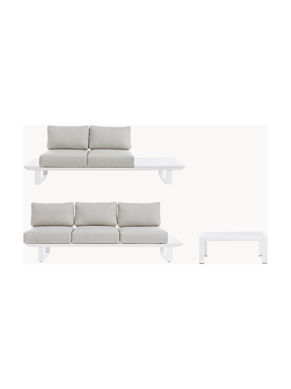 Set lounge para exterior Konnor, 3 pzas., Tapizado: 100% polipropileno, Estructura: aluminio con pintura en p, Tejido gris claro, blanco, Set de diferentes tamaños