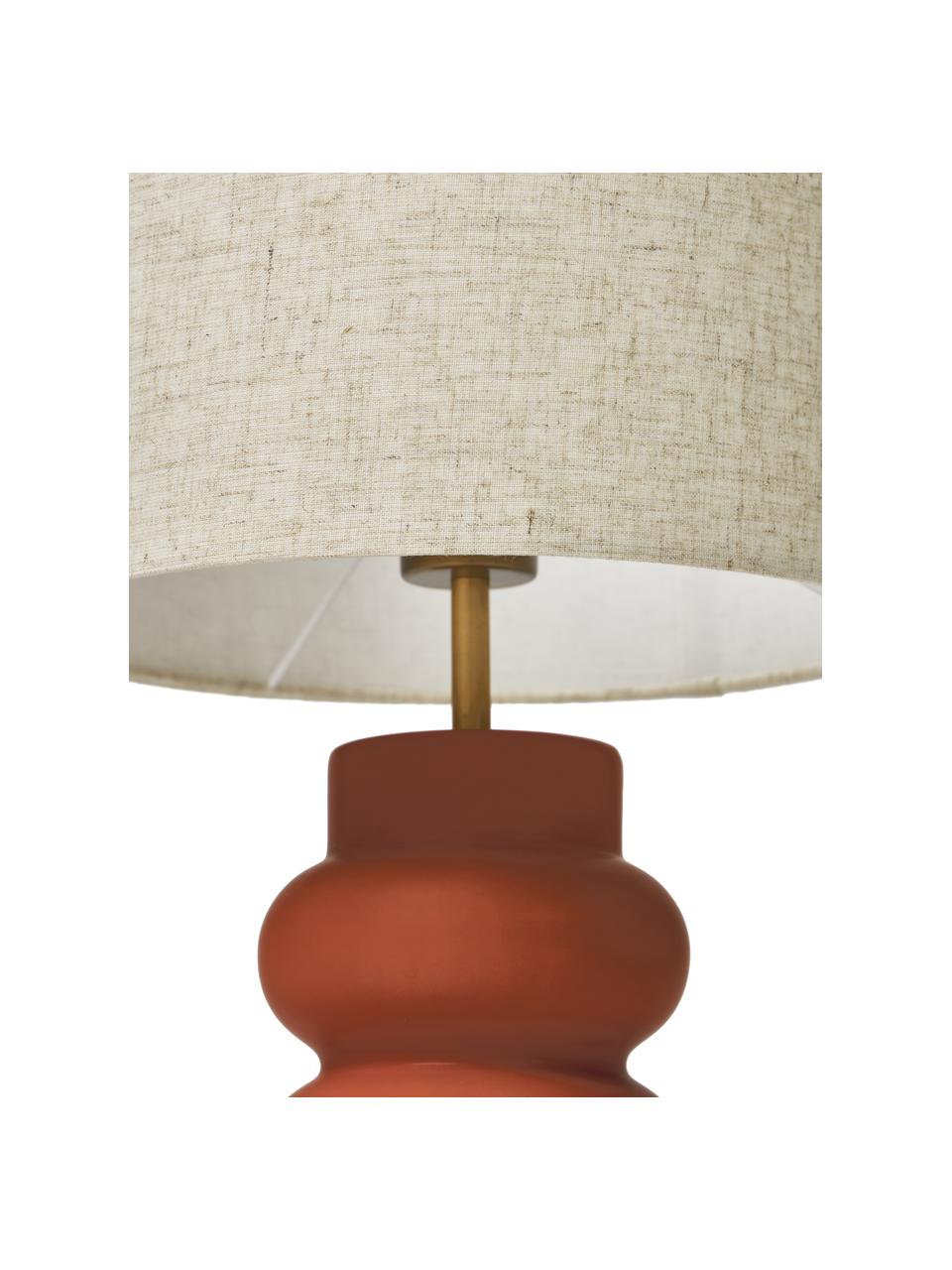 Grote keramische tafellamp Christine in terracotta, Lampenkap: textiel, Lampvoet: keramiek, Decoratie: vermessingd metaal, Beige, rood, Ø 28 x H 53 cm