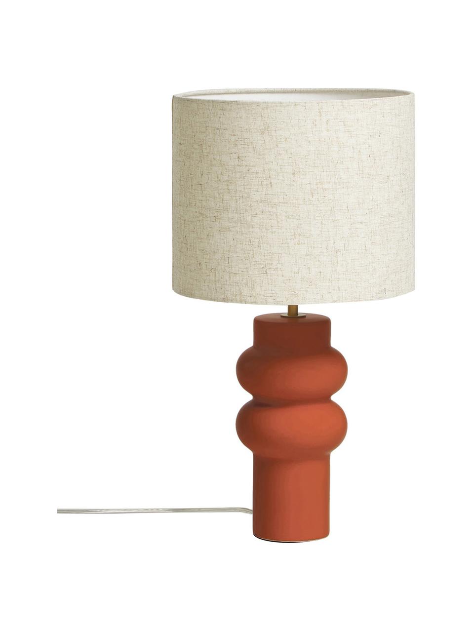 Lampada grande da tavolo in ceramica Christine, Paralume: tessuto, Base della lampada: ceramica, Decorazione: metallo ottonato, Beige, rosso, Ø 28 x Alt. 53 cm