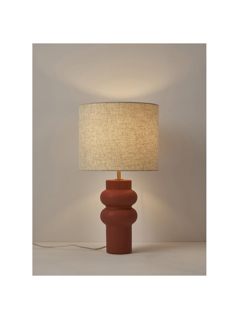Lampada grande da tavolo in ceramica Christine, Paralume: tessuto, Base della lampada: ceramica, Decorazione: metallo ottonato, Beige, rosso, Ø 28 x Alt. 53 cm