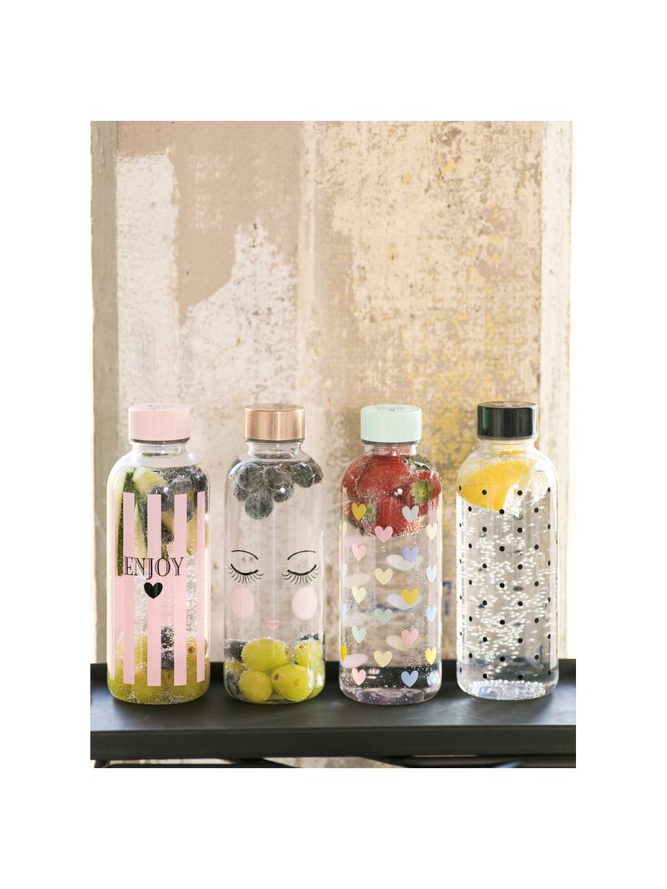 Bidon Les Yeux, Tworzywo sztuczne, nie zawiera BPA, BPS i ftalanów, Butelka: transparentny, blady różowy, czarny Pokrywka: blady różowy, Ø 8 x W 21 cm