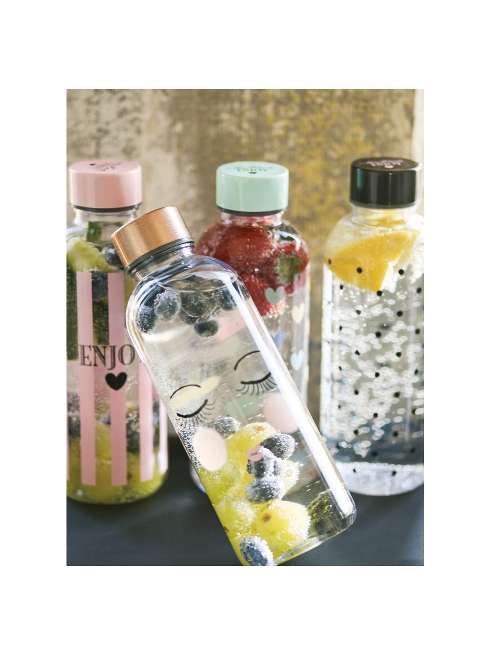Drinkfles Les Yeux, Kunststof, vrij van BPA, BPS en ftalaten, Fles: transparant, roze, zwart. Dop: roze, Ø 8 x H 21 cm