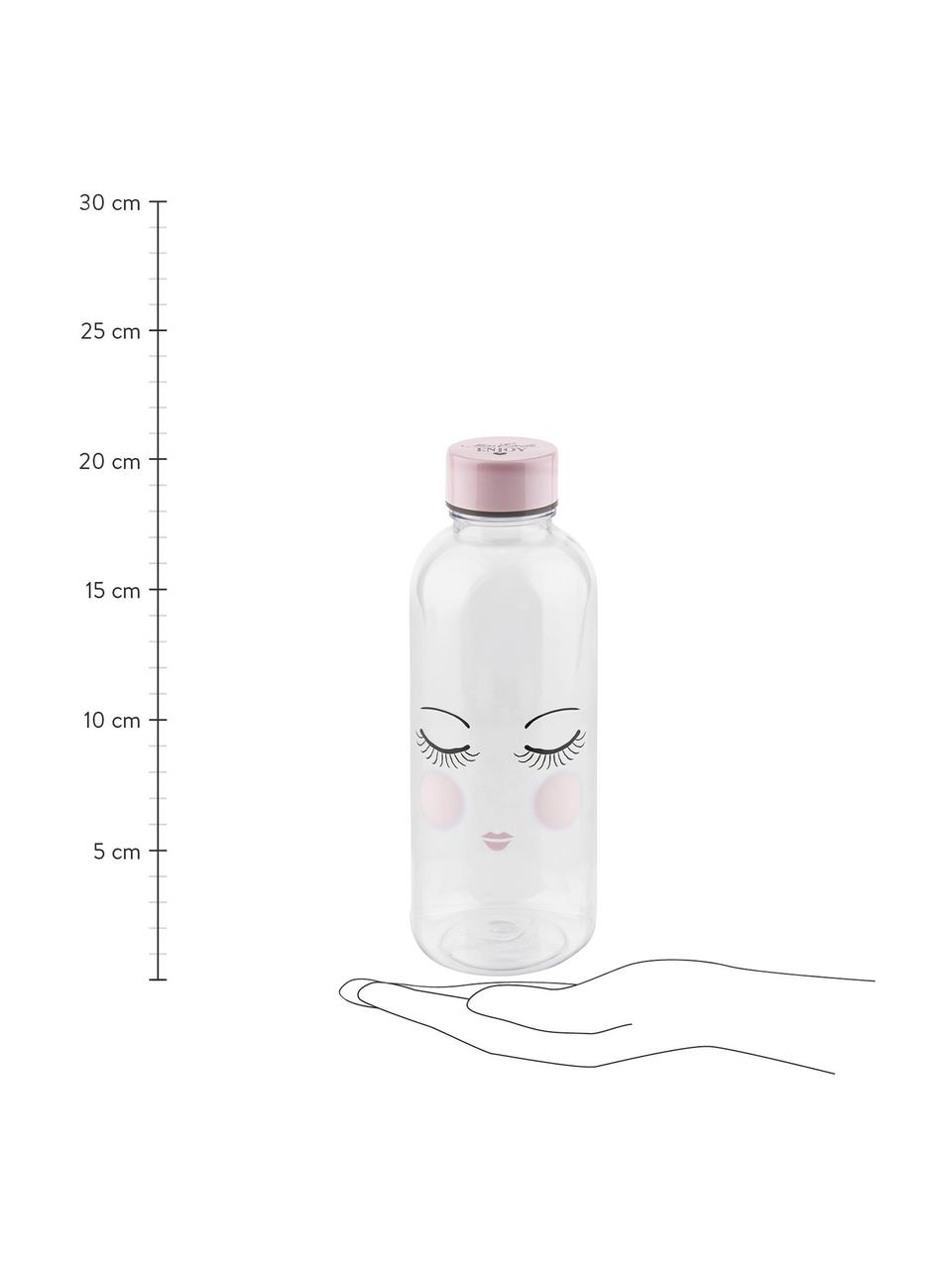 Drinkfles Les Yeux, Kunststof, vrij van BPA, BPS en ftalaten, Fles: transparant, roze, zwart. Dop: roze, Ø 8 x H 21 cm
