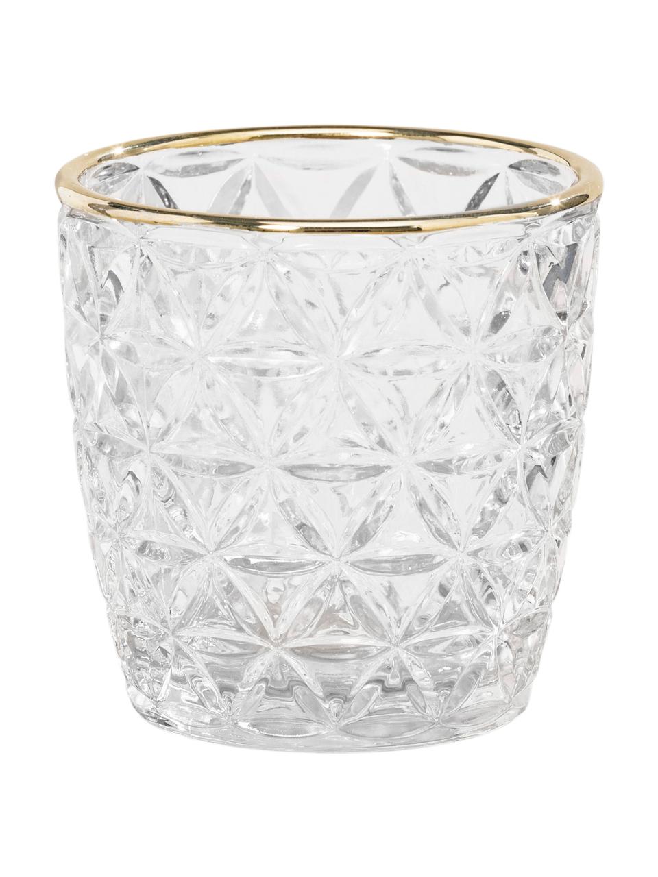 Teelichthalter-Set Adore, 3-tlg., Glas, lackiert, Transparent, Goldfarben, Je Ø 9 x H 9 cm