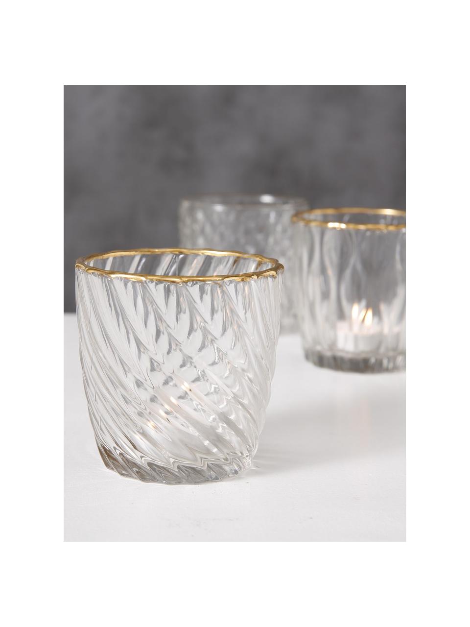 Komplet świeczników na tealighty Adore, 3 elem., Szkło lakierowane, Transparentny, odcienie złotego, Ø 9 x W 9 cm