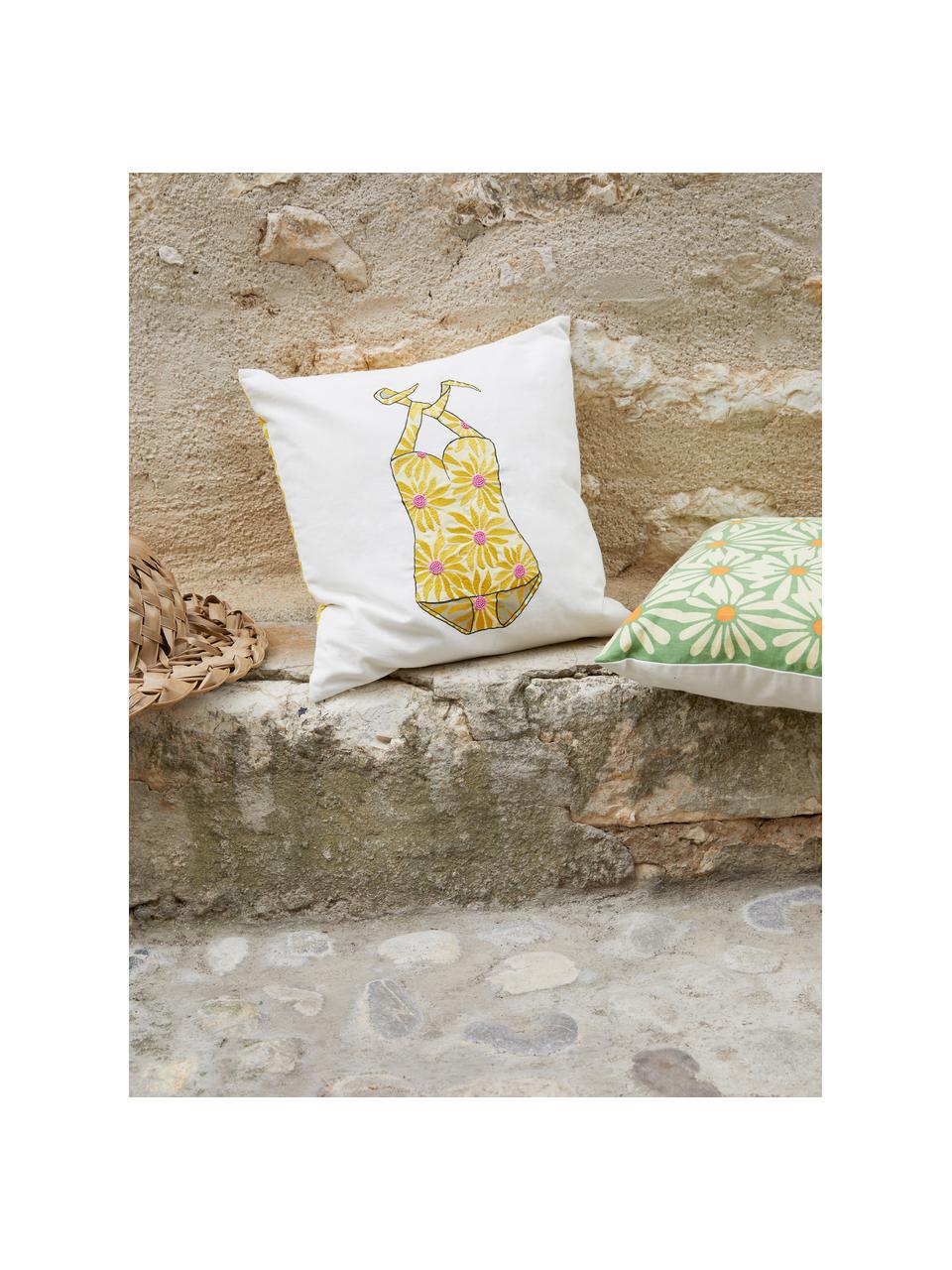Funda de cojín doble cara bordada Maren, 100% algodón, Blanco, dorado, rosa, An 45 x L 45 cm