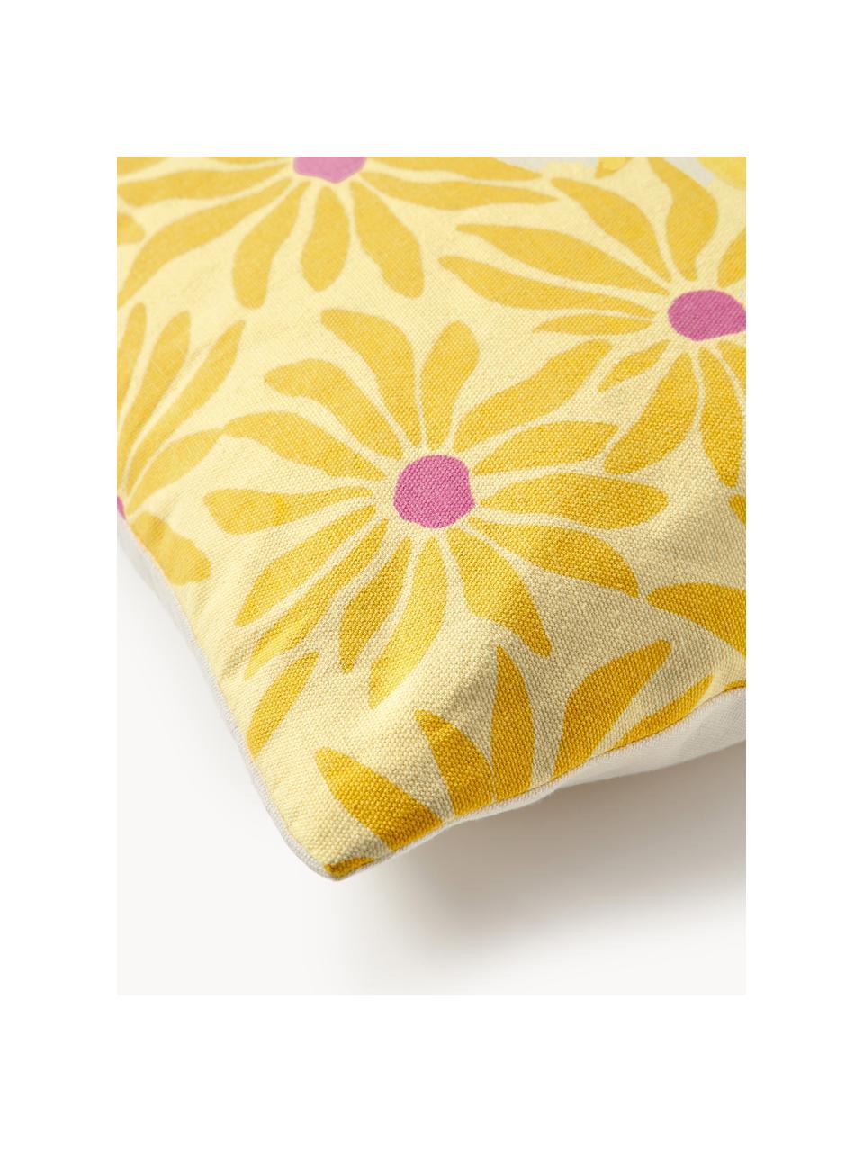 Funda de cojín doble cara bordada Maren, 100% algodón, Blanco, amarillo, rosa, An 45 x L 45 cm