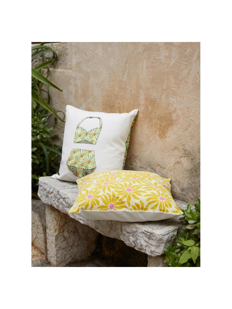 Haftowana poszewka na poduszkę Maren, 100% bawełna, Biały, żółty, blady różowy, S 45 x D 45 cm