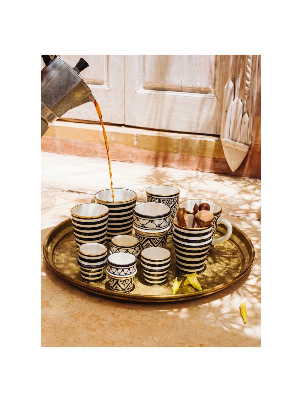 Handgemaakte Marokkaanse beker Beldi met goudkleurige rand, Keramiek, Zwart, crèmekleurig, goudkleurig, Ø 8 x H 11 cm, 300 ml
