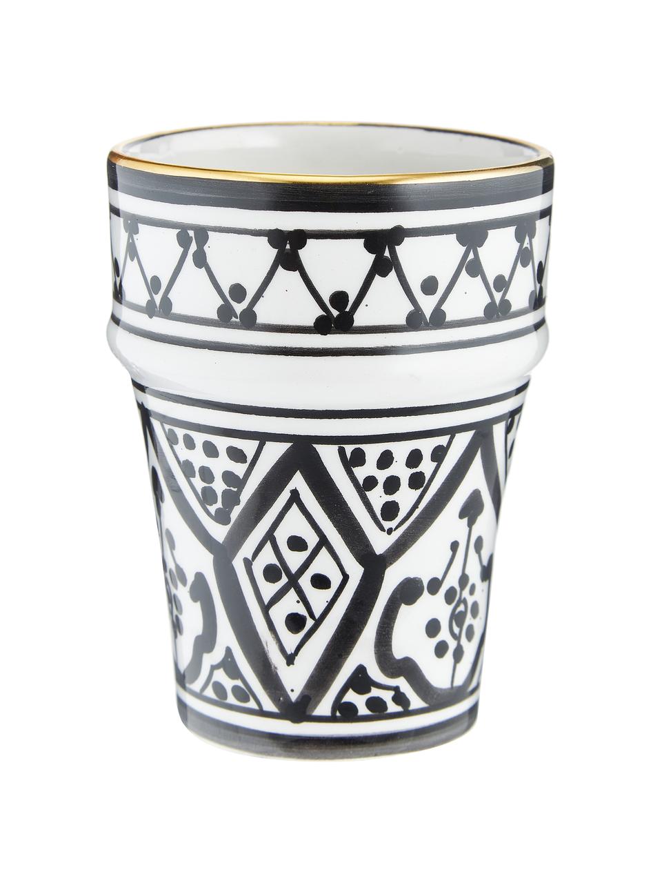 Taza artesanal Beldi, estilo marroquí, Cerámica, Negro, crema, oro, Ø 8 x Al 11 cm, 300 ml