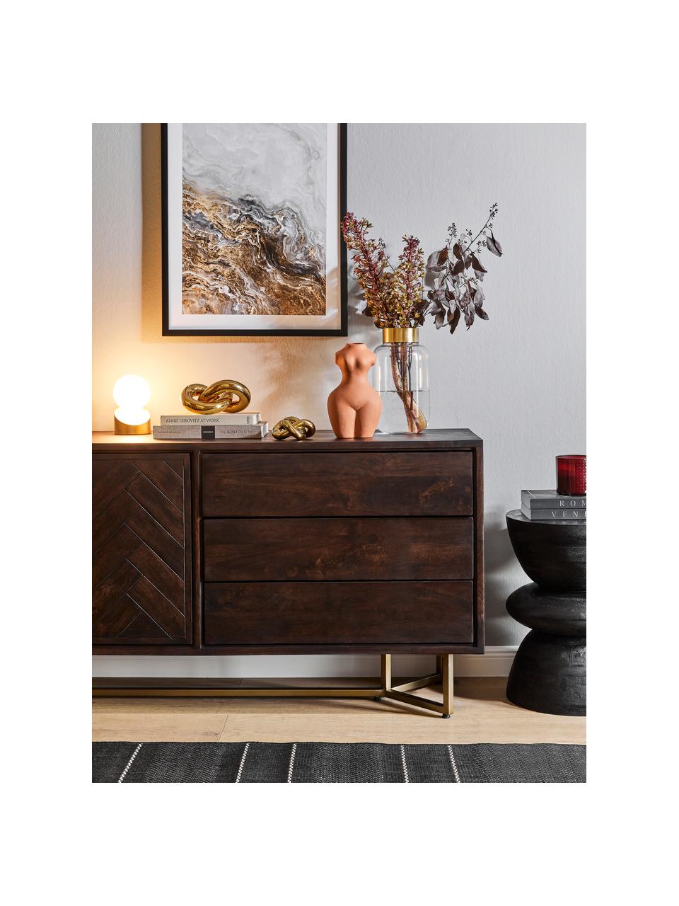 Enfilade bois massif à motif chevrons Luca, Bois de manguier, couleur dorée, larg. 160 x haut. 70 cm