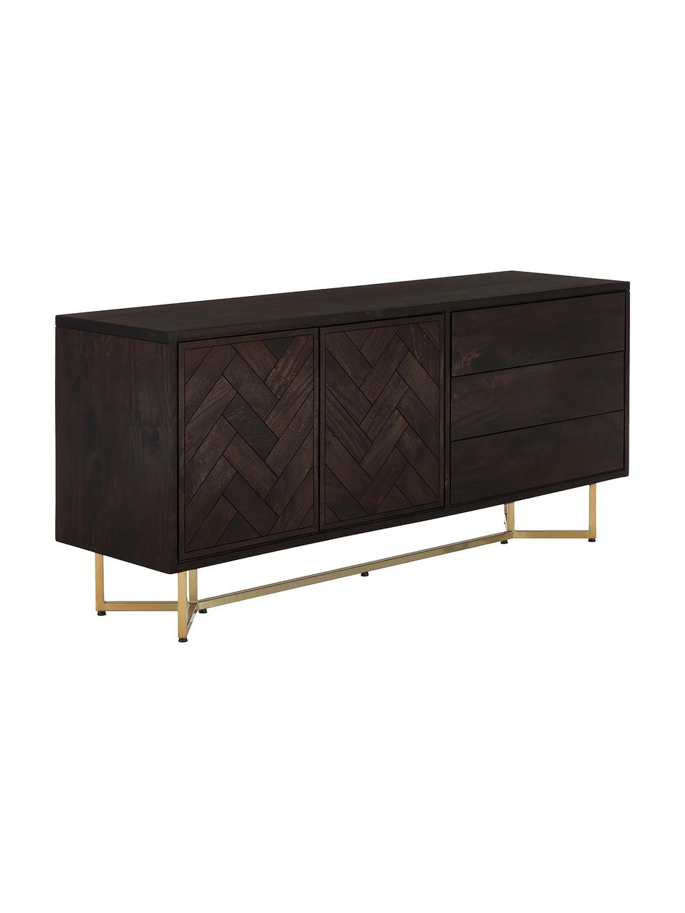 Enfilade bois massif à motif chevrons Luca, Bois de manguier, couleur dorée, larg. 160 x haut. 70 cm