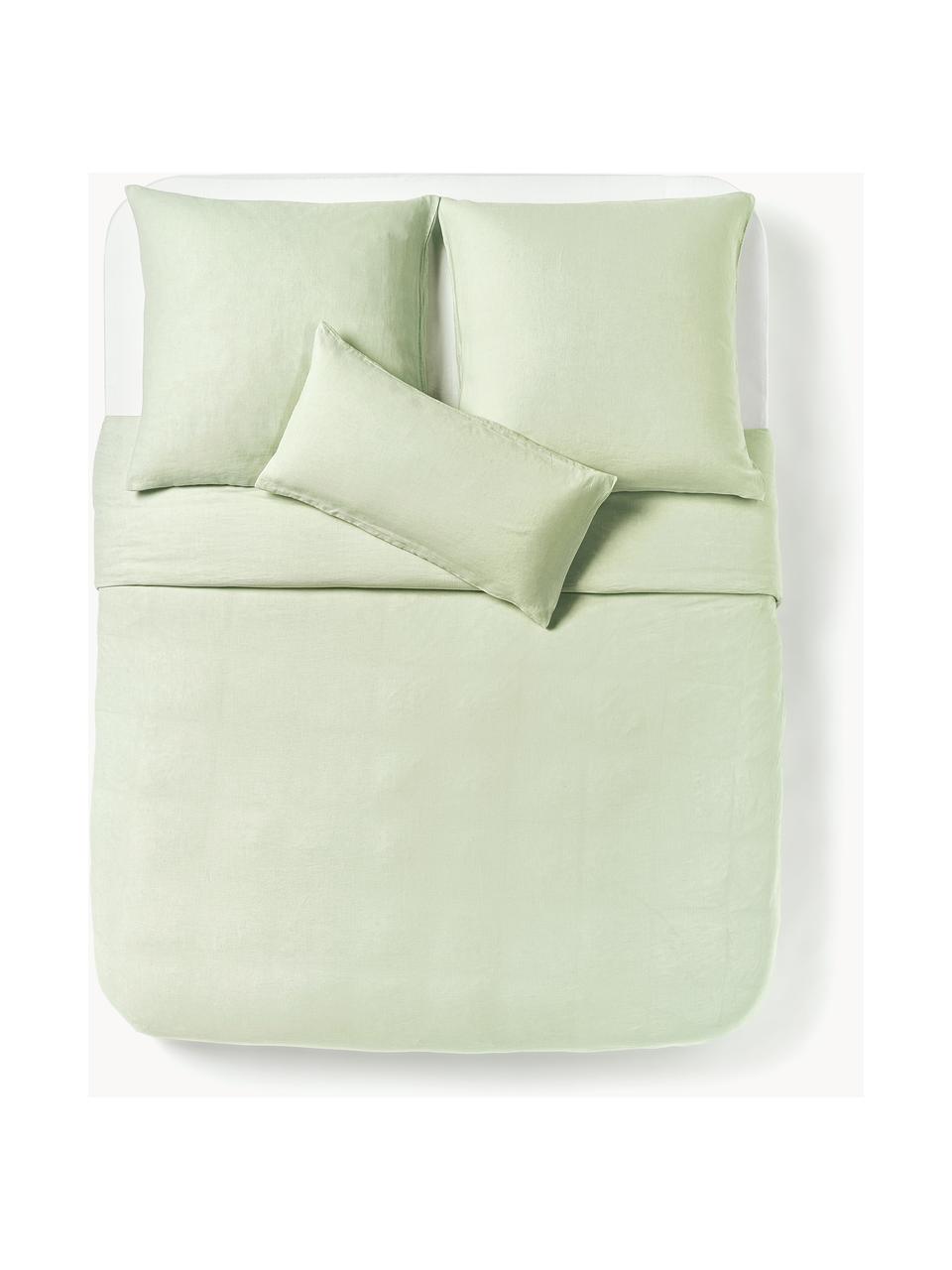 Housse de couette en lin délavé Airy, Vert clair, larg. 200 x long. 200 cm
