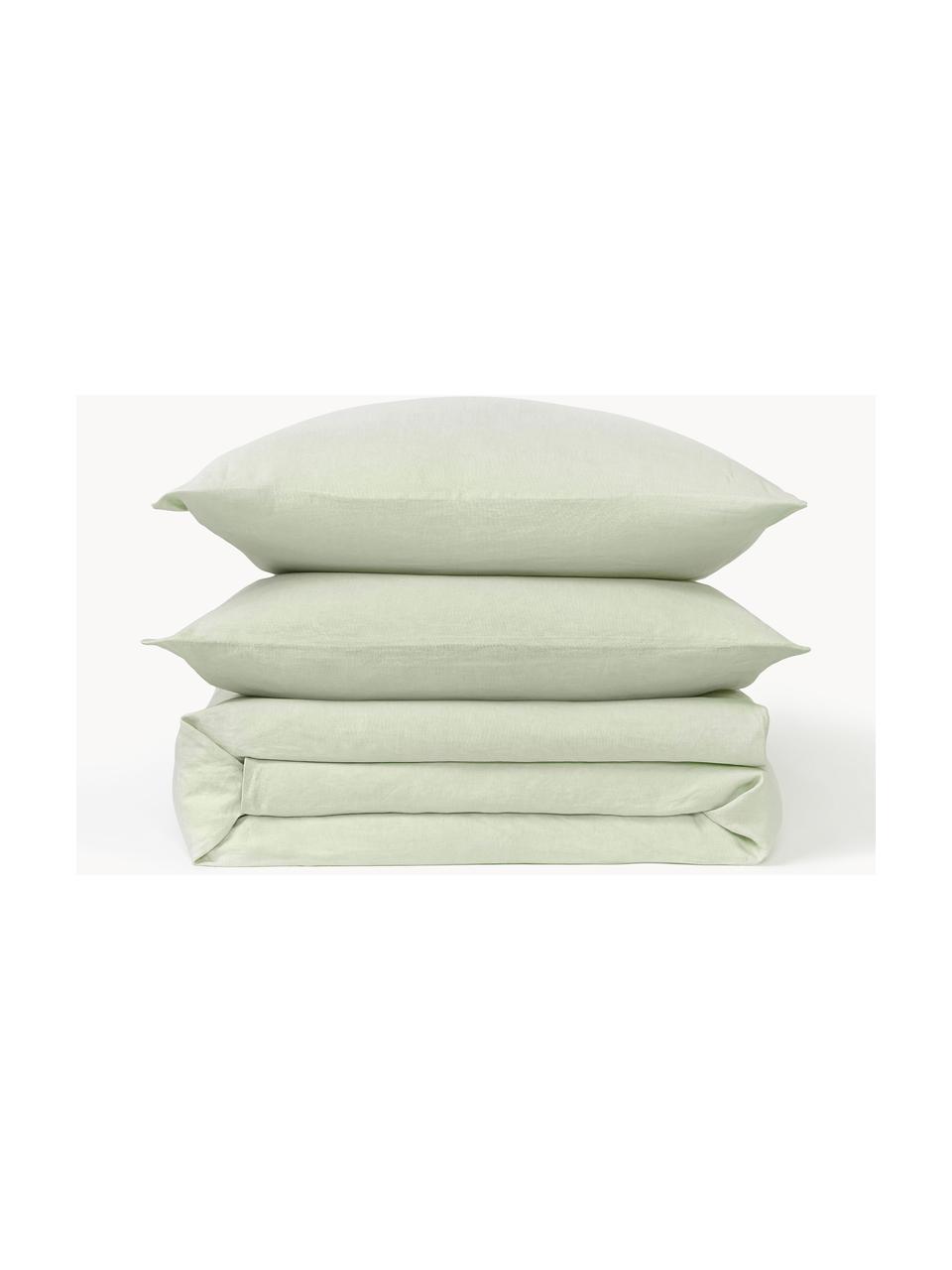 Housse de couette en lin délavé Airy, Vert clair, larg. 200 x long. 200 cm
