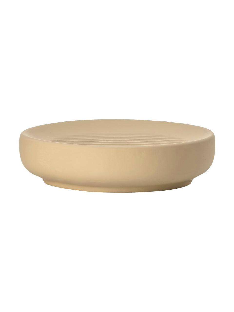 Jabonera Ume, Gres revestido con superficie de tacto suave (plástico), Beige, Ø 12 x Al 3 cm