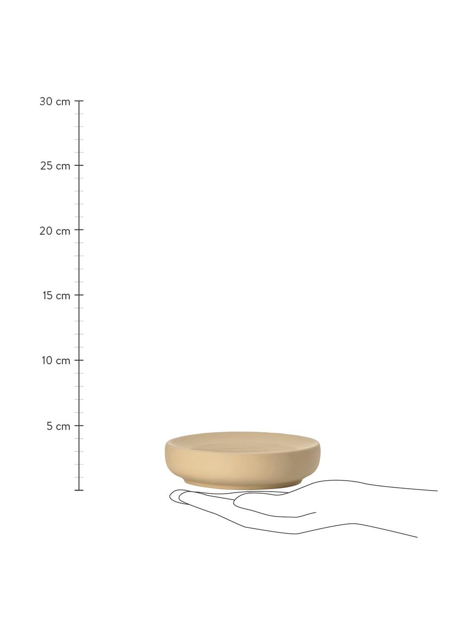 Porzellan-Seifenschale Ume, Steingut überzogen mit Soft-touch-Oberfläche (Kunststoff), Sandfarben, Ø 12 x H 3 cm