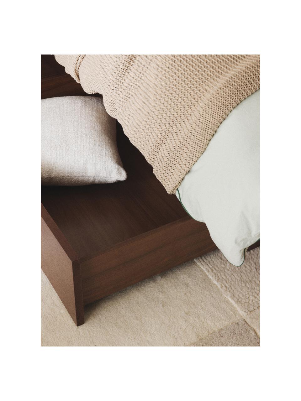 Dřevěná postel s úložným prostorem a čelem Sato, Ořechové dřevo, Š 140 cm, D 200 cm