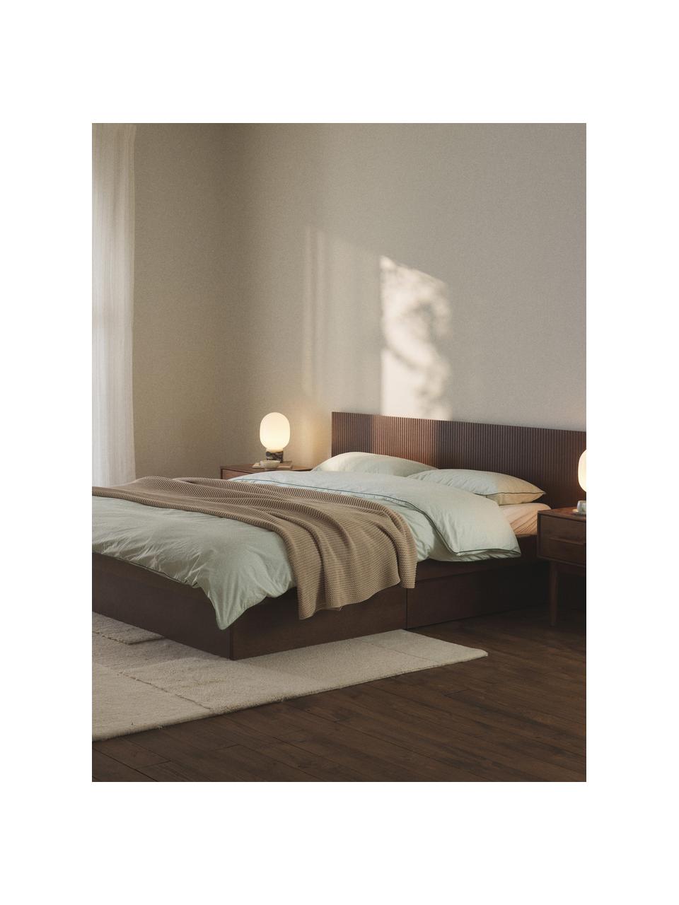 Drevená posteľ s úložným priestorom a čelom Sato, Orechové drevo, Š 140 x D 200 cm