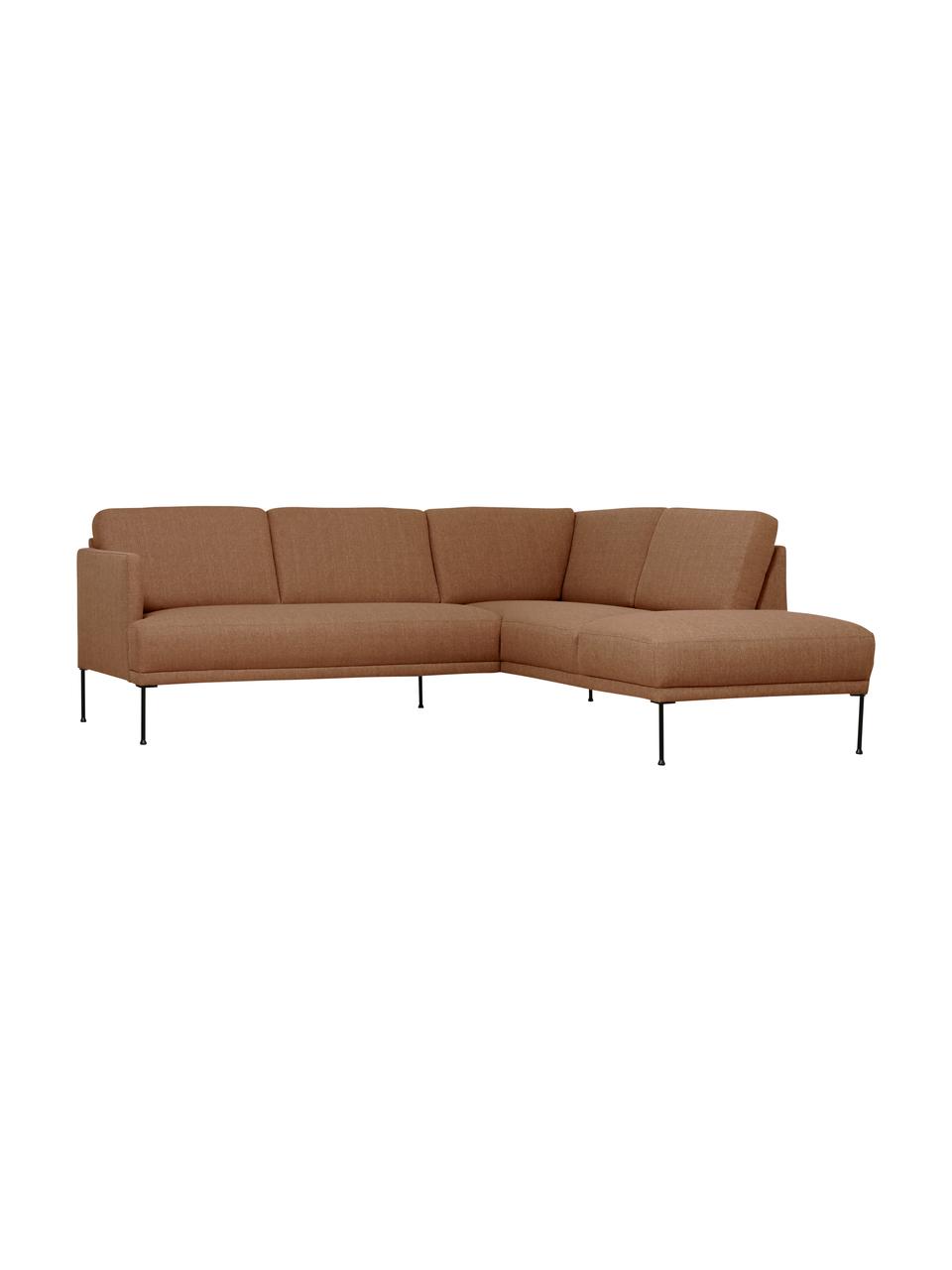 Sofa narożna Fluente, Tapicerka: 100% poliester Dzięki tka, Stelaż: lite drewno sosnowe z cer, Nogi: metal malowany proszkowo, Jasnobrązowa tkanina, S 221 x G 200 cm, lewostronna