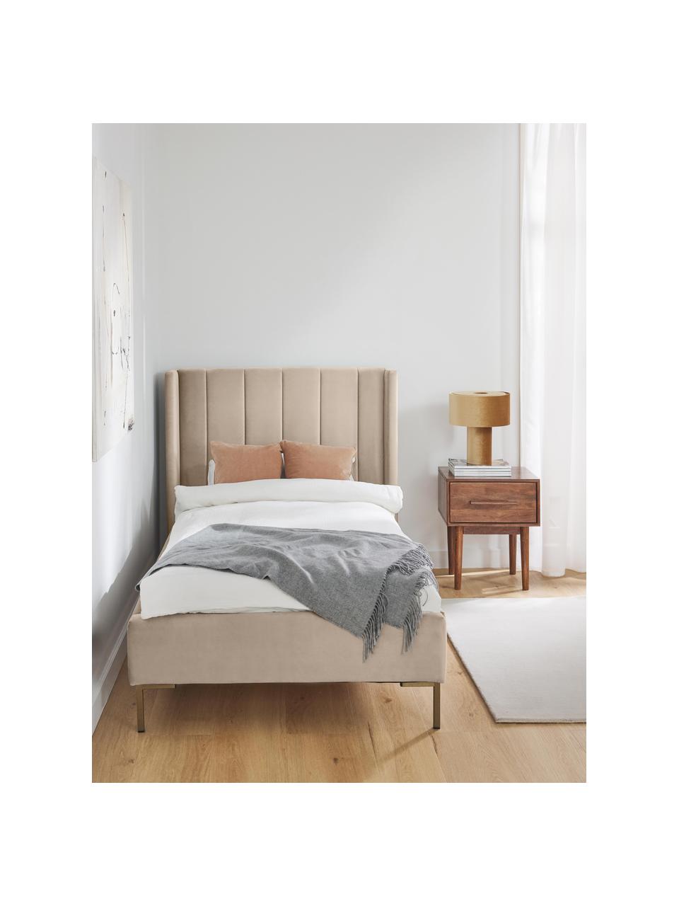 Cama individual de terciopelo Dusk, Tapizado: terciopelo de poliéster A, Estructura: madera de pino maciza con, Patas: metal con pintura en polv, Terciopelo beige, An 90 x L 200 cm